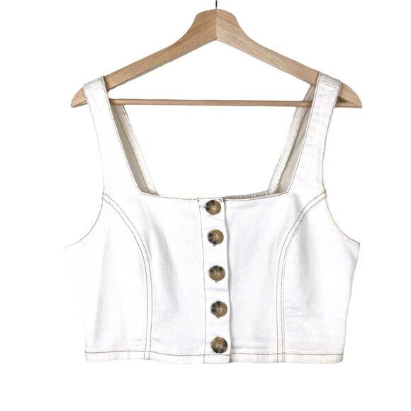 Forever 21 Tops - Forever 21 Off-White Button Front Denim Crop Top Size Large